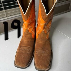 Ariat Men's Brown and Orange Western Suede Boots 11.5